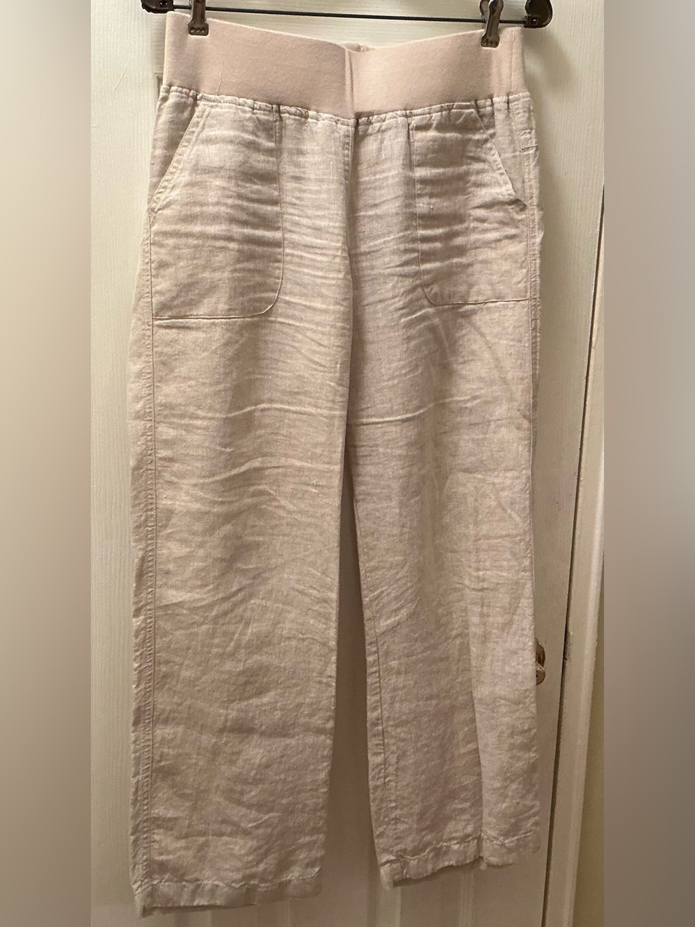 Allen Allen Light Beige Linen Blend Wide-Leg Pants